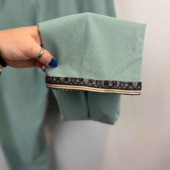 Mint Green Bohemian-Style Pants w/ Embroidered Details - Picture 6 of 7